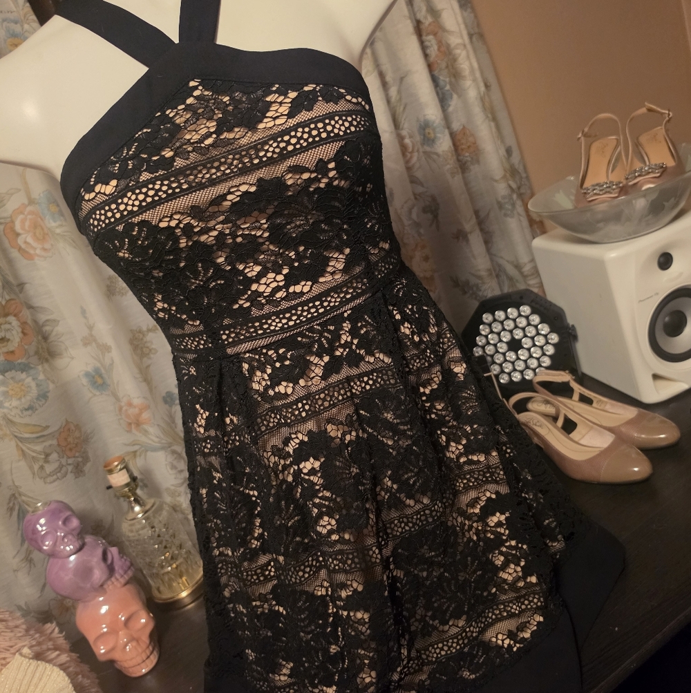 Francesca's Collections Black Lace Strapless Dress with Nude Lining NWOT